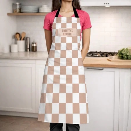 Checkered Neutral Rose Blush Pink Customized Full Print Apron