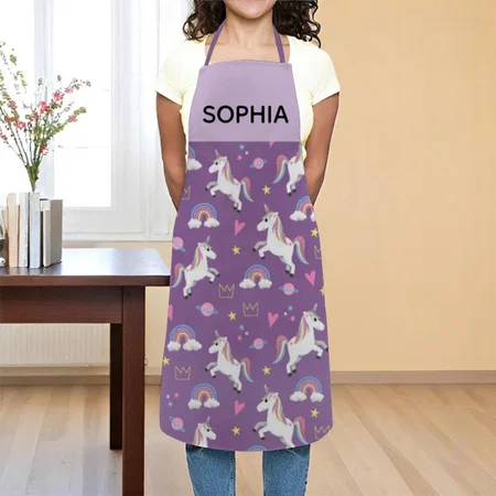 Girls Cute Magical Purple Unicorn Pattern Customized Full Print Apron