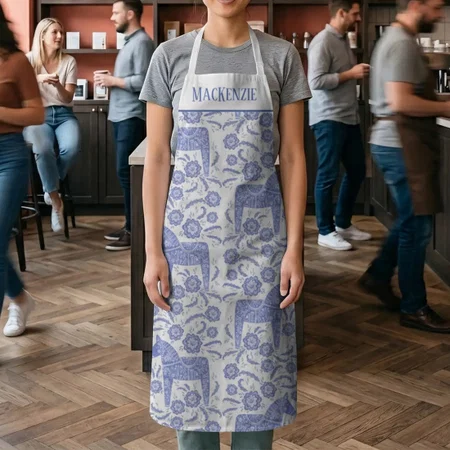 Swedish Dala Horse Folk Art Blue Customized Full Print Apron