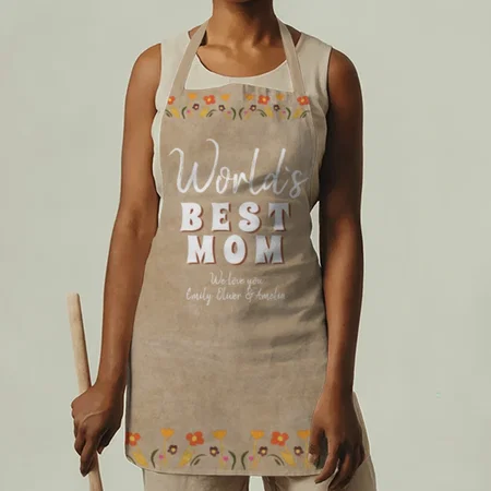 World`s Best Mom Flowers Floral Beige Mother`s Day Customized Full Print Apron
