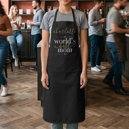 Worlds Best Mom Black And Gold Customized Full Print Apron