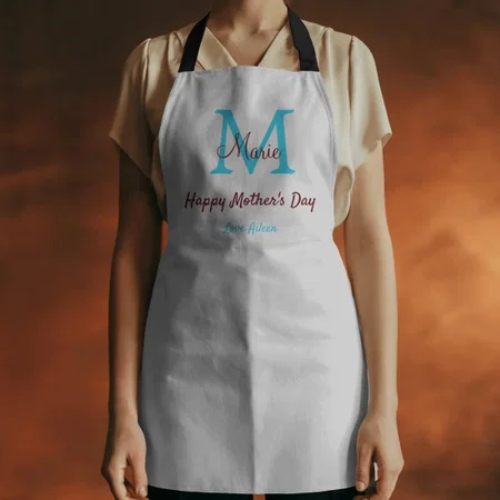 Simple Minimal Mother's Day Blue Monogram Customized Full Print Apron