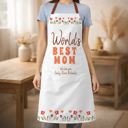 World`s Best Mom Flowers Floral Mother`s Day Customized Full Print Apron