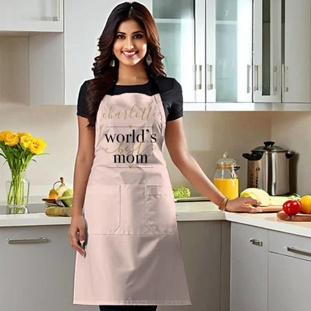 Blush Pink and Gold Worlds Best Mom Customized Full Print Apron