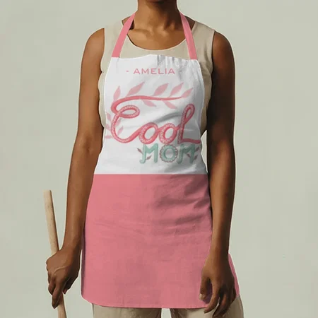 Cool Mom Hand Lettering Drawing Mother`s Day Customized Full Print Apron