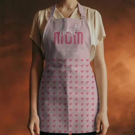 Cute Pink Heart Best Mom Mother`s Day Customized Full Print Apron
