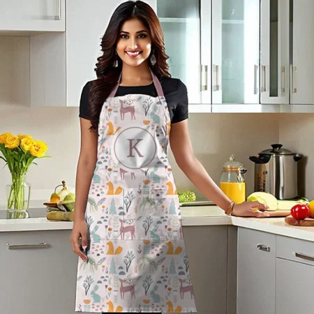 Modern Woodland Forest Animals Pattern Customized Full Print Apron
