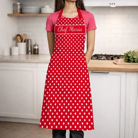 Cute Red & White Polka Dots Pattern Customized Full Print Apron