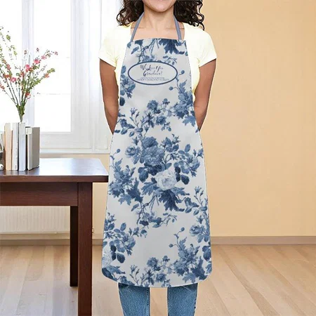 English Garden Floral Blue And White Grandmother Customized Full Print Apron