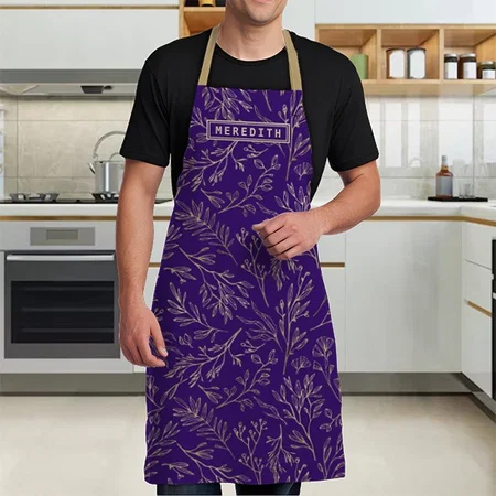 Royal Purple Gold Abstract Floral Customized Full Print Apron