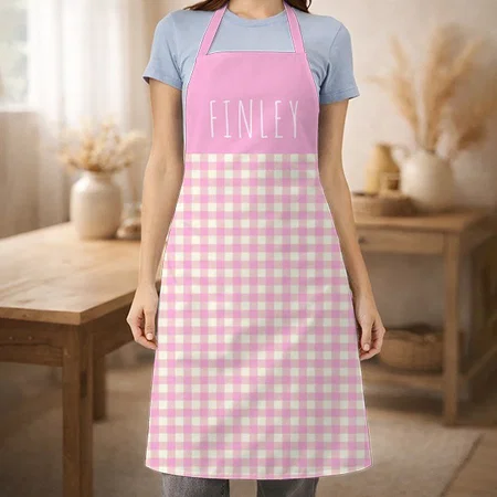 Cute Vintage Pink Checks Design Customized Full Print Apron