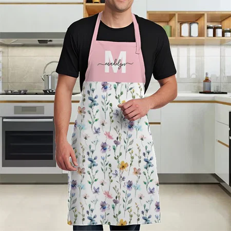 Wildflower Watercolor Pink Customized Full Print Apron