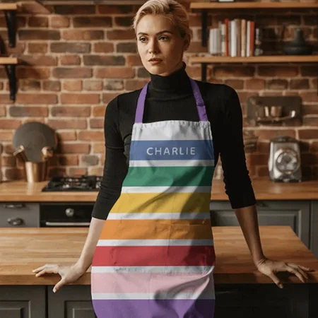 Modern Simple Cute Rainbow Custom Name Striped Customized Full Print Apron