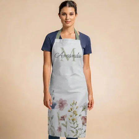 Watercolor Wildflowers Boho Stylish With Monogram Customized Full Print Apron