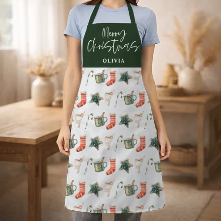 Watercolor Christmas Cookie Matching Family Customized Full Print Apron