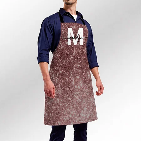 Monogram Rose Gold Blush Pink Glitter Name Customized Full Print Apron