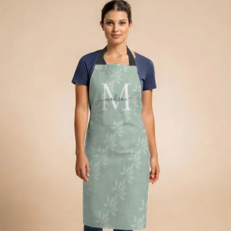 Girly Monogram Script Teal Green Floral Botanical Customized Full Print Apron
