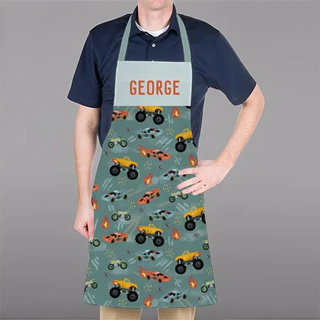 Boys Cool Blue Racing Car Pattern Customized Full Print Apron