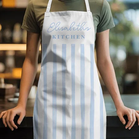 Pastel Blue Stripes Customized Full Print Apron