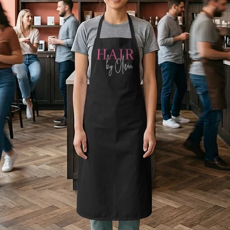 Hair Salon Hot Pink Black Modern Typography Customized Full Print Apron