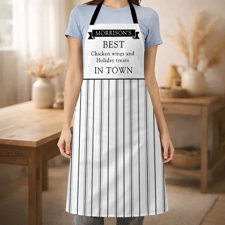 Best In Town Black And White Stripes Customized Full Print Apron
