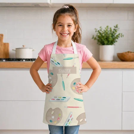 Artist Apron Smock with Art Supplies Pattern Customized Full Print Kid's Apron for Children