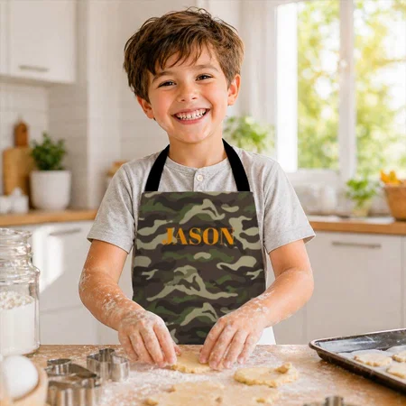 Green Camouflage Pattern Customized Full Print Kid's Apron for Children