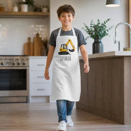 Boys Cute Construction Digger Excavator Cartoon Customized Full Print Kid's Apron for Children