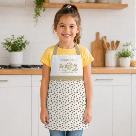 Chic Gold Dots Kitchen Baking Customized Full Print Kid's Apron for Children
