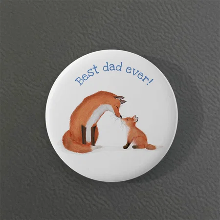Cute Fox and Cub Best Dad Ever Customized Photo Printed Button Badge