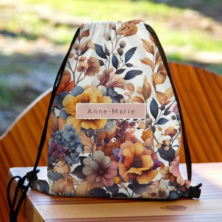 Floral Modern Rose Fall Girly Elegant Stylish Customized Full Print Canvas Drawstring Bag for Men & Women