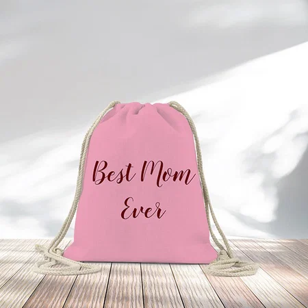 Pink Red Best Mom Ever Customized Full Print Canvas Drawstring Bag for Men & Women