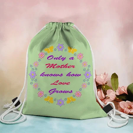 Mother's Day Flowers and Butterflies Customized Full Print Canvas Drawstring Bag for Men & Women