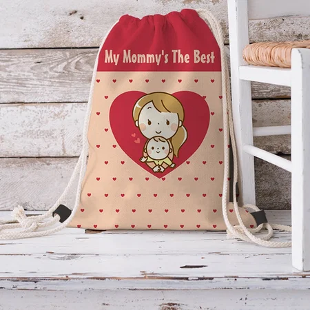 World's Best Mom Cute Mother's Day Customized Full Print Canvas Drawstring Bag for Men & Women