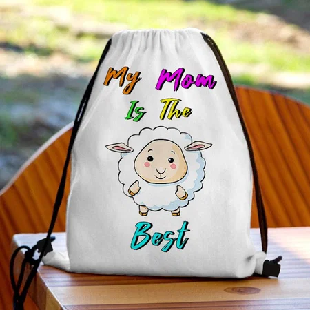 My Mom Is The Best Baby Sheep Customized Full Print Canvas Drawstring Bag for Men & Women