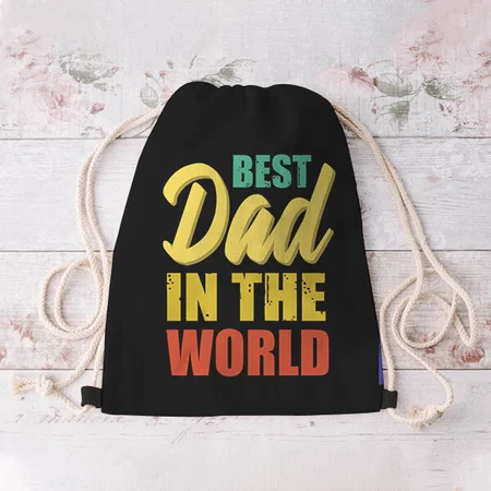 Best Dad In The World Customized Full Print Canvas Drawstring Bag for Men & Women