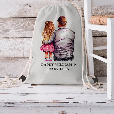 Dad and Daughter Customized Full Print Canvas Drawstring Bag for Men & Women