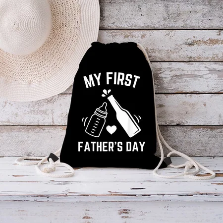 My First Father's Day Customized Full Print Canvas Drawstring Bag for Men & Women