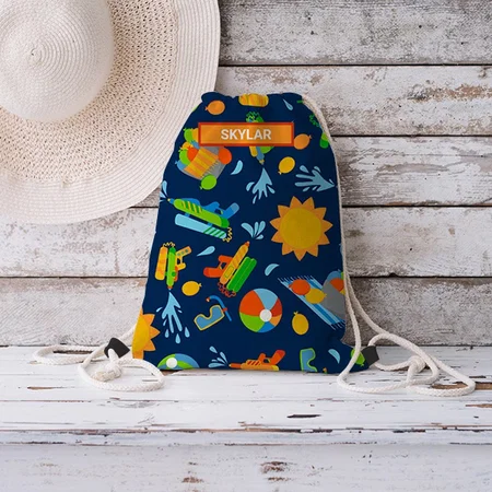 Water Guns Water Balloons Summer Pattern Design Customized Full Print Canvas Drawstring Bag for Men & Women