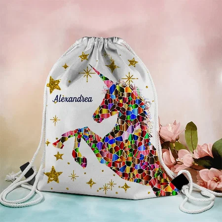 Unicorn Mystical Magical Glitter Customized Full Print Canvas Drawstring Bag for Men & Women