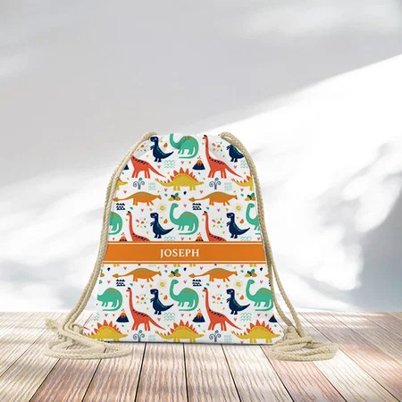 Dino Pattern Customized Full Print Canvas Drawstring Bag for Men & Women