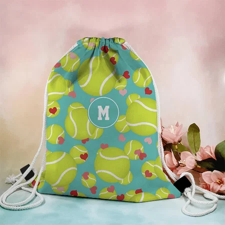 Tennis Balls Pattern Design Customized Full Print Canvas Drawstring Bag for Men & Women