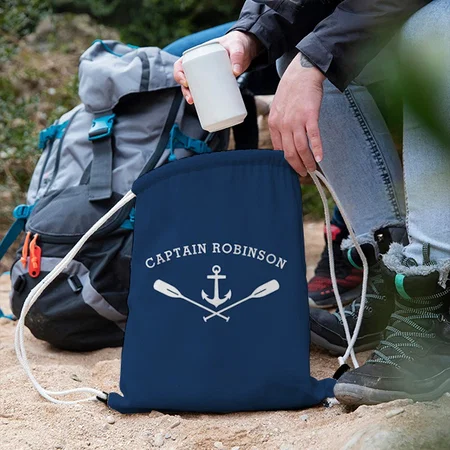Nautical Anchor Design Customized Full Print Canvas Drawstring Bag for Men & Women