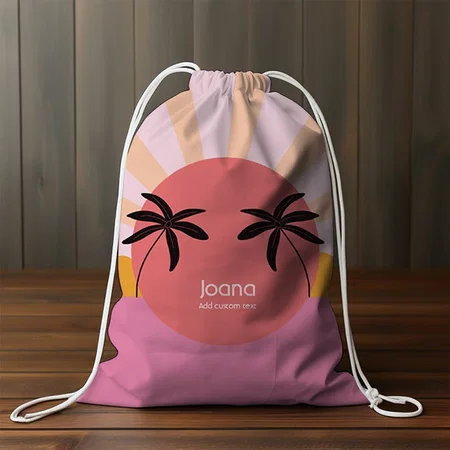 Sun Beach Pink Girly Modern Customized Full Print Canvas Drawstring Bag for Men & Women