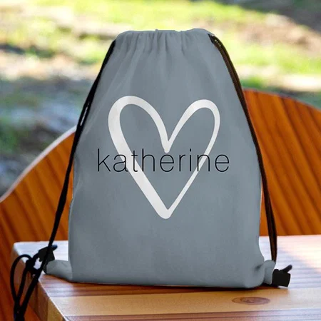 Chic Heart Dusty Blue Customized Full Print Canvas Drawstring Bag for Men & Women