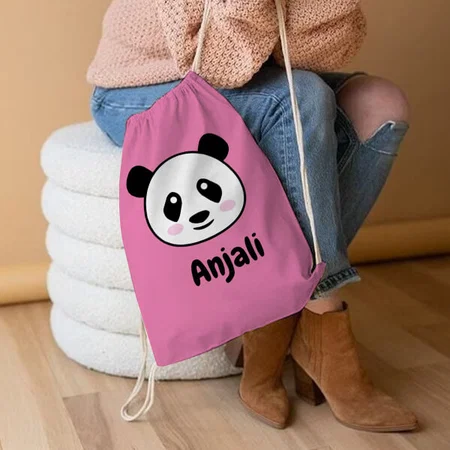 Cute Panda Bear Cartoon Customized Full Print Canvas Drawstring Bag for Men & Women