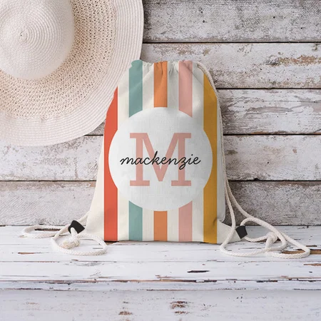 Retro Colorful Stripes Customized Full Print Canvas Drawstring Bag for Men & Women