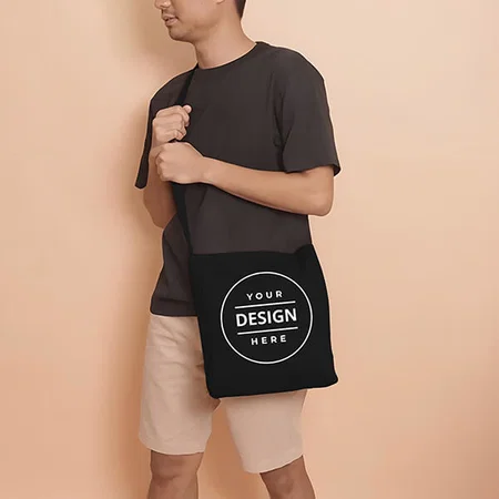 Black Customized Unisex Canvas Sling Bag for Women & Men