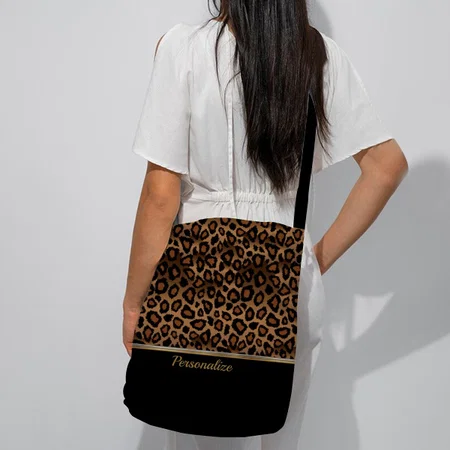 Brown Leopard Animal Printed Customized Full Print Canvas Sling Bag for Women & Men