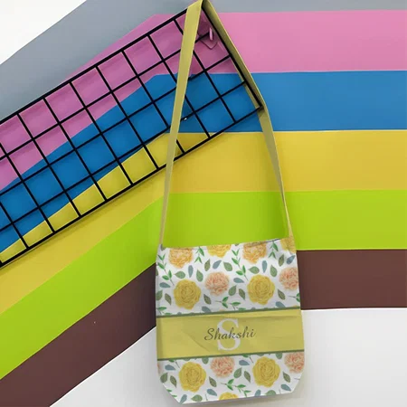 Rose Floral Design with Name Customized Full Print Canvas Sling Bag for Women & Men